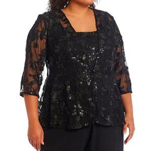 Alex Evenings Plus Size 3/4 sleeve embellished Twinset